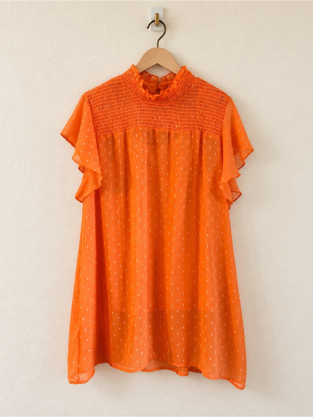 Double D Ranch Orange Swiss Dot Smocked Ruffle Blouse Top 2X Western Boho